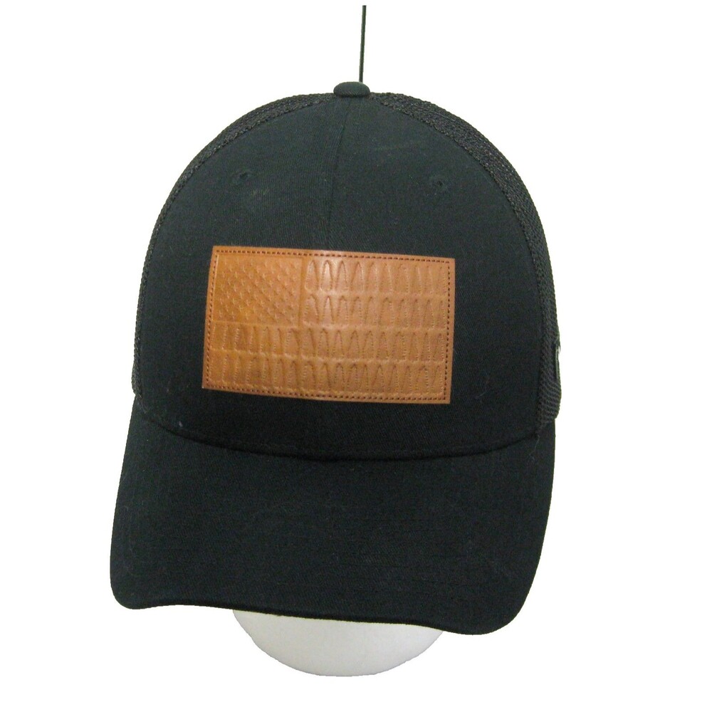 Columbia Black Trucker Hat Flag Logo Baseball Cap Small Medium Stretch Fit Mesh
